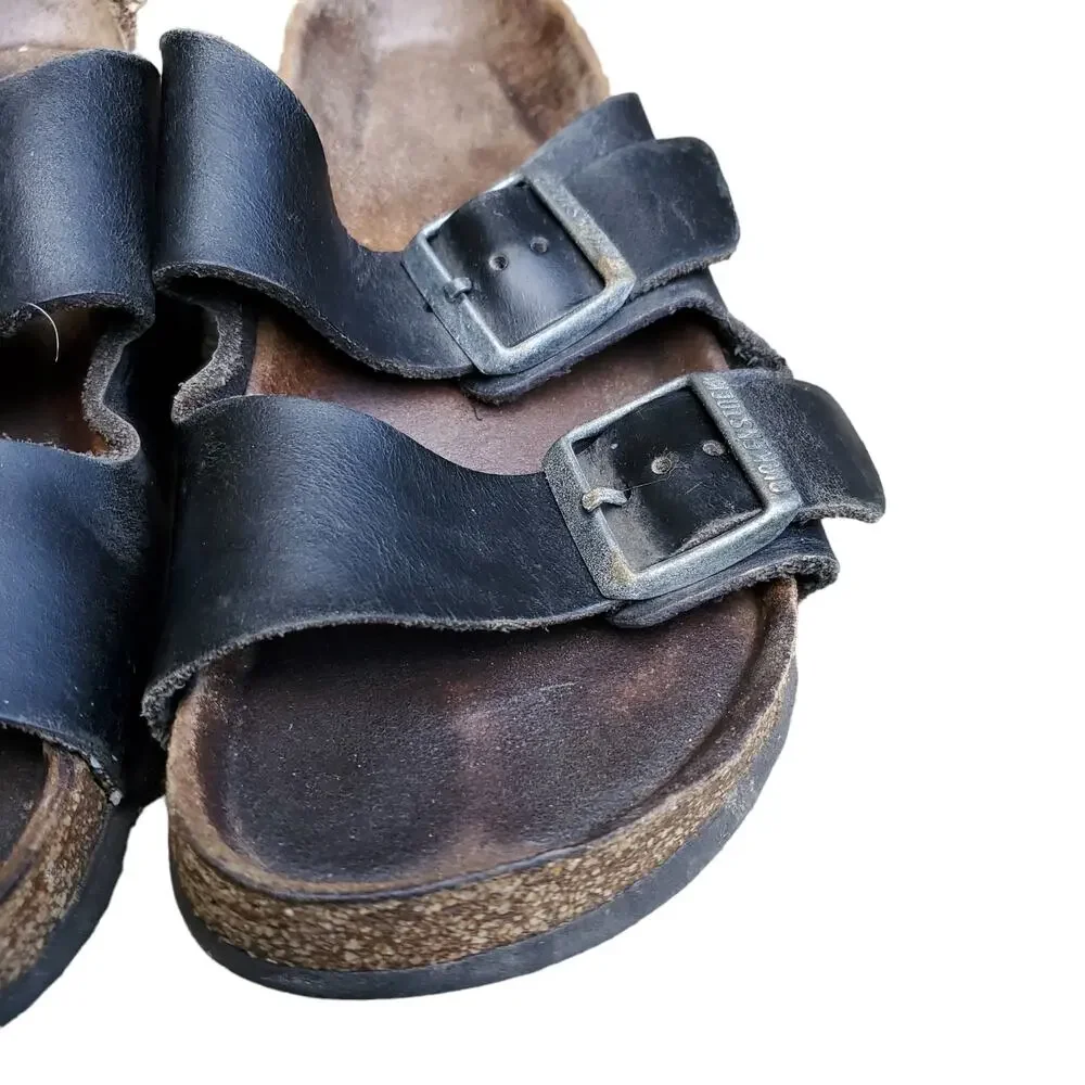 Birkenstock Arizona Sandals Black Leather Well Worn Sz EU 37 - Picture 3 of 10